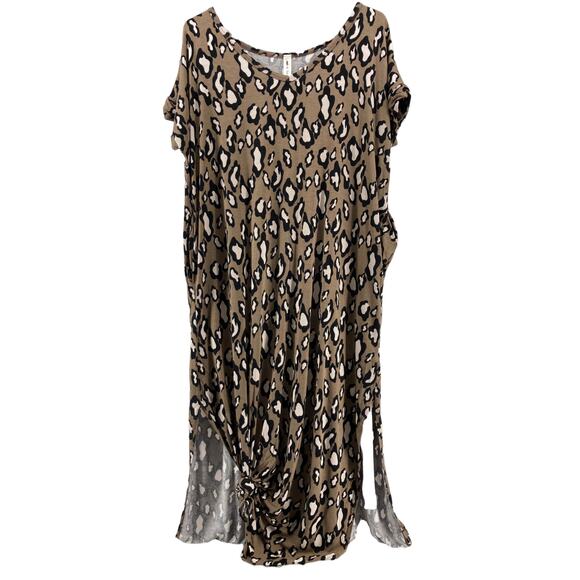 Vanilla Bay Brown Leopard Print Short Sleeve Midi Dress Women's Size Small - Picture 1 of 11
